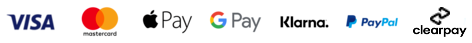 Payment methods - Visa, Mastercard, Apple Pay, Google Pay, PayPal, Klarna & Clearpay