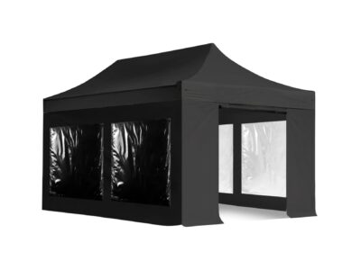 3x4.5m Pop Up Gazebo Elite Black With Windows