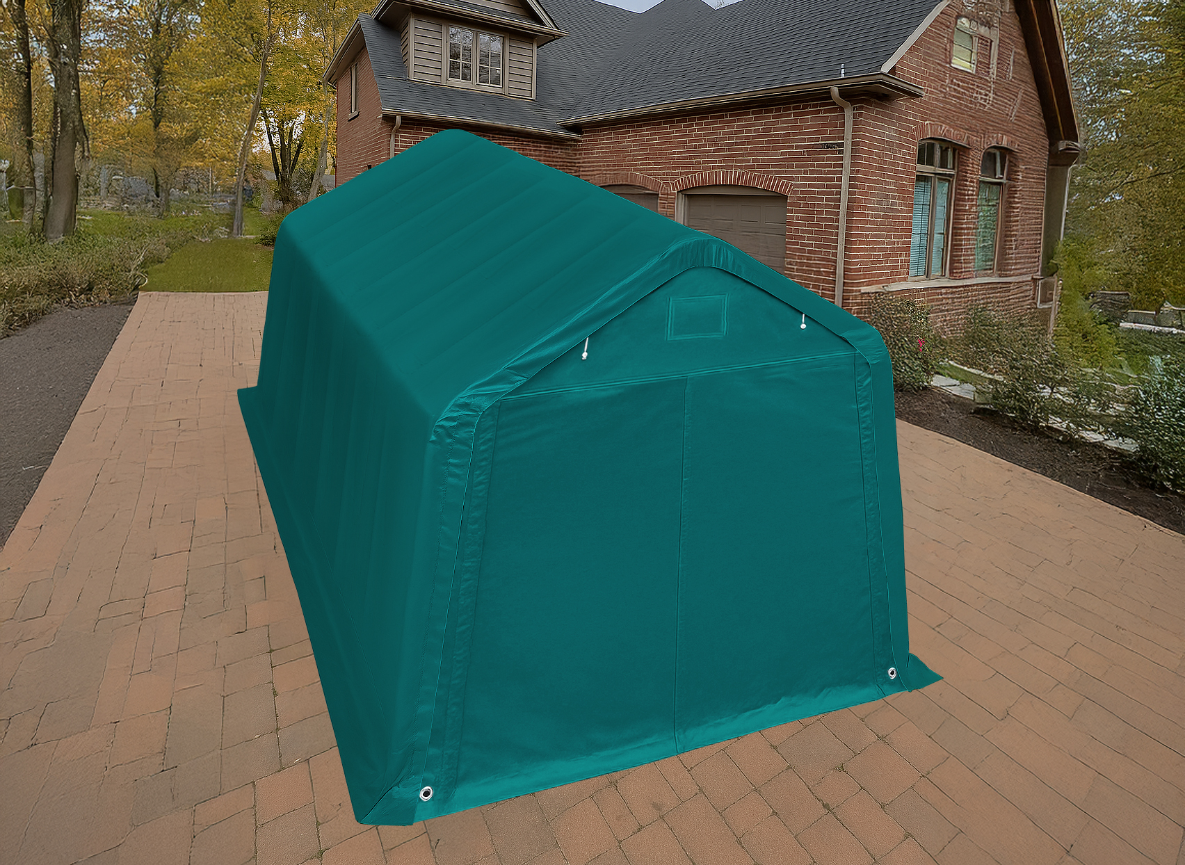 3.3×7.2m Green PVC 800 Carport-2