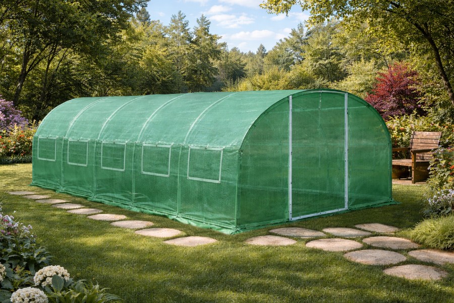 4x10m Green poly tunnel closed door