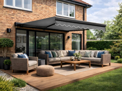 2.95x2m Grey Fabric Manual Crank Open Style Sunshade Awning