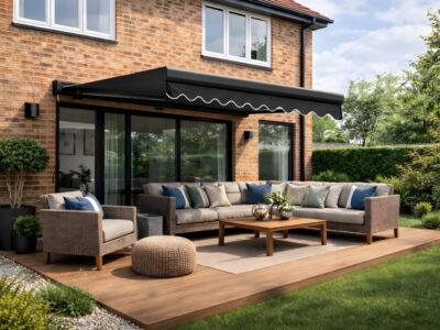 2.95x2m Black Fabric Manual Crank Open Style Sunshade Awning