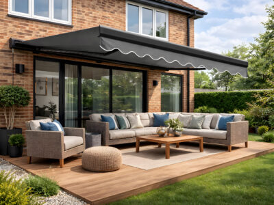 3.95x2.5m Grey Fabric Manual + Electric Crank Semi-Cassette Sunshade Awning