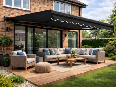 3.95x3m Black Fabric Manual Crank Open Style Sunshade Awning