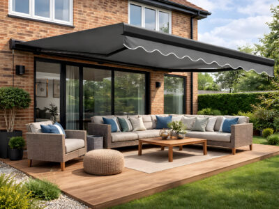 3.95x3m Grey Fabric Manual Crank Open Style Sunshade Awning