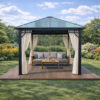 3x3m Garden Gazebo Polycarbona roof Black frame, with Baige curtain (1) 3x3m Garden Gazebo Polycarbona roof Black frame, with Baige curtain (1)