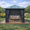 3x3m Garden Gazebo Polycarbona roof Black frame, with Grey curtain (1) 3x3m Garden Gazebo Polycarbona roof Black frame, with Grey curtain (1)