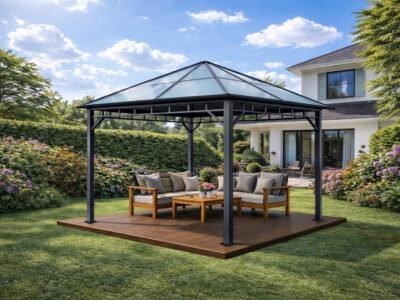3x3m Garden Gazebo Polycarbonate Roof with a Grey Frame