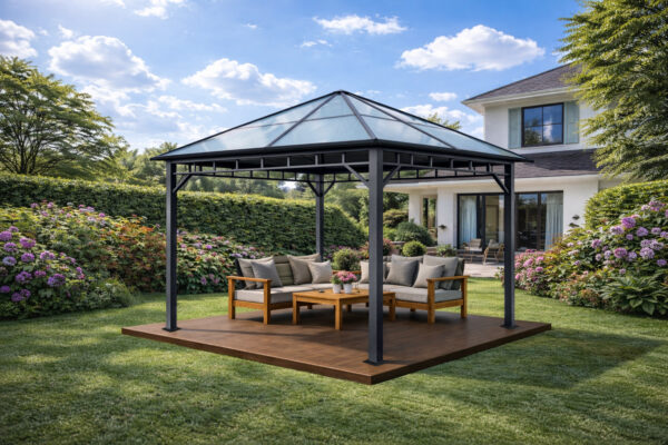 3x3m Garden Gazebo Polycarbonate roof Grey frame (2) 3x3m Garden Gazebo Polycarbonate roof Grey frame (2)