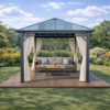 3x3m Garden Gazebo Polycarbonate roof Grey frame, with Baige curtain (1) 3x3m Garden Gazebo Polycarbonate roof Grey frame, with Baige curtain (1)