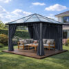 3x3m Garden Gazebo Polycarbonate roof Grey frame, with Grey curtain (2) 3x3m Garden Gazebo Polycarbonate roof Grey frame, with Grey curtain (2)