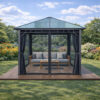 3x3m Garden Gazebo Polycarbonate roof Grey frame, with Grey curtain (3) 3x3m Garden Gazebo Polycarbonate roof Grey frame, with Grey curtain (3)
