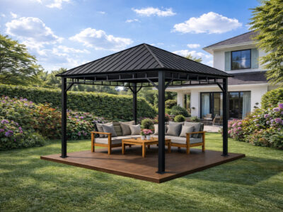 3x3m Garden Gazebo Steel Roof with a Black Frame
