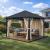 3x3m Garden Gazebo Steel roof Black frame, with Baige curtain (2) 3x3m Garden Gazebo Steel roof Black frame, with Baige curtain (2)