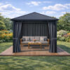 3x3m Garden Gazebo Steel roof Black frame, with Grey curtain (1) 3x3m Garden Gazebo Steel roof Black frame, with Grey curtain (1)