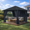 3x3m Garden Gazebo Steel roof Black frame, with Grey curtain (2) 3x3m Garden Gazebo Steel roof Black frame, with Grey curtain (2)