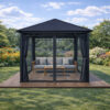 3x3m Garden Gazebo Steel roof Black frame, with Grey curtain (3) 3x3m Garden Gazebo Steel roof Black frame, with Grey curtain (3)