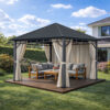 3x3m Garden Gazebo Steel roof Grey frame, with Baige curtain (2) 3x3m Garden Gazebo Steel roof Grey frame, with Baige curtain (2)