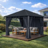 3x3m Garden Gazebo Steel roof Grey frame, with Grey curtain (2) 3x3m Garden Gazebo Steel roof Grey frame, with Grey curtain (2)