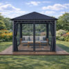 3x3m Garden Gazebo Steel roof Grey frame, with Grey curtain (3) 3x3m Garden Gazebo Steel roof Grey frame, with Grey curtain (3)