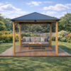 3x3m Garden Gazebo Steel roof Wood Effect frame (1) 3x3m Garden Gazebo Steel roof Wood Effect frame (1)