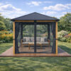 3x3m Garden Gazebo Steel roof Wood Effect frame, with Grey curtain-3 3x3m Garden Gazebo Steel roof Wood Effect frame, with Grey curtain-3