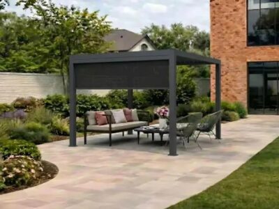 3x3m Grey Pergola With Roller Blind