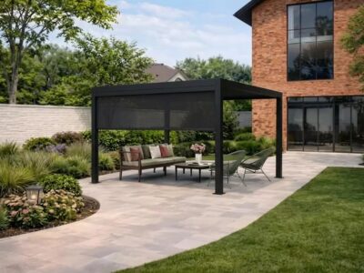 3x4m Black Pergola With Roller Blind