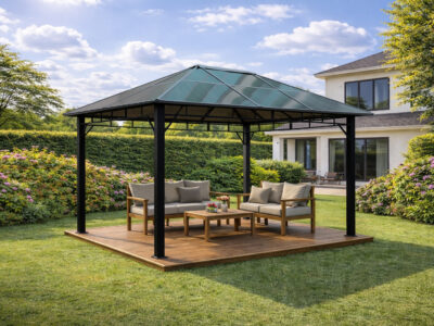 3x4m Garden Gazebo Polycarbonate Roof with a Black Frame