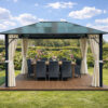 3x4m Garden Gazebo Polycarbonate roof Black frame, with Beige curtain (1)