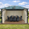 3x4m Garden Gazebo Polycarbonate roof Black frame, with Beige curtain (2)