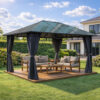 3x4m Garden Gazebo Polycarbonate roof Black frame, with Grey curtain (1) 3x4m Garden Gazebo Polycarbonate roof Black frame, with Grey curtain (1)