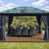 3x4m Garden Gazebo Polycarbonate roof Black frame, with Grey curtain (2) 3x4m Garden Gazebo Polycarbonate roof Black frame, with Grey curtain (2)