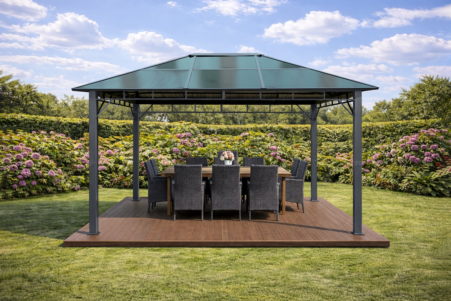 3x4m Garden Gazebo Polycarbonate roof Grey frame (1) 3x4m Garden Gazebo Polycarbonate roof Grey frame (1)