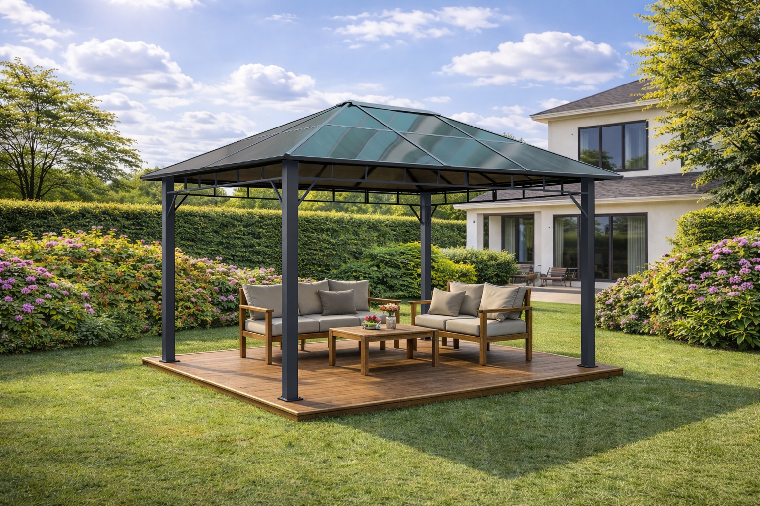 3x4m Garden Gazebo Polycarbonate roof Grey frame (2) 3x4m Garden Gazebo Polycarbonate roof Grey frame (2)