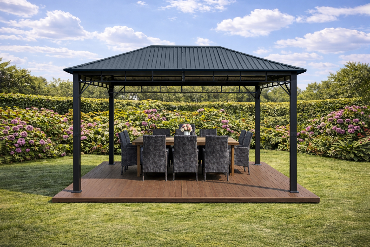 3x4m Garden Gazebo Steel roof Black frame (1)