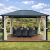 3x4m Garden Gazebo Steel roof Black frame, with Beige curtain (1) 3x4m Garden Gazebo Steel roof Black frame, with Beige curtain (1)