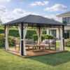 3x4m Garden Gazebo Steel roof Black frame, with Beige curtain (3) 3x4m Garden Gazebo Steel roof Black frame, with Beige curtain (3)