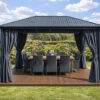 3x4m Garden Gazebo Steel roof Black frame, with Grey curtain (2) 3x4m Garden Gazebo Steel roof Black frame, with Grey curtain (2)