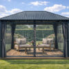 3x4m Garden Gazebo Steel roof Black frame, with Grey curtain (3) 3x4m Garden Gazebo Steel roof Black frame, with Grey curtain (3)