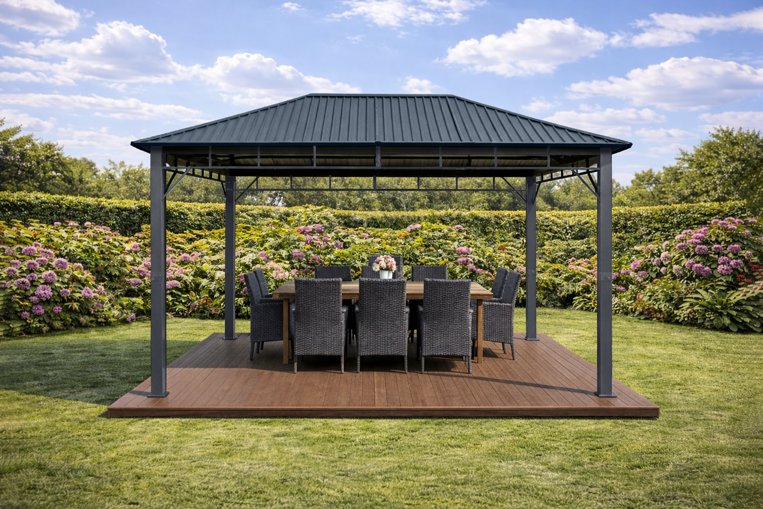3x4m Garden Gazebo Steel roof Grey frame (1)