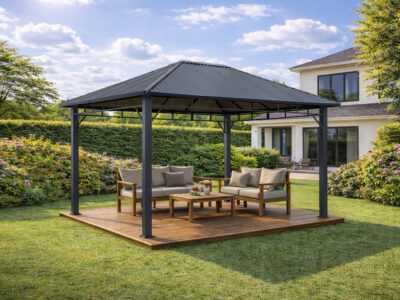 3x4m Garden Gazebo Steel Roof Grey frame