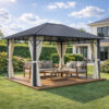 3x4m Garden Gazebo Steel roof Grey frame, with Beige curtain (3) 3x4m Garden Gazebo Steel roof Grey frame, with Beige curtain (3)