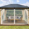 3x4m Garden Gazebo Steel roof Wood Effect frame, with Beige curtain (1) 3x4m Garden Gazebo Steel roof Wood Effect frame, with Beige curtain (1)