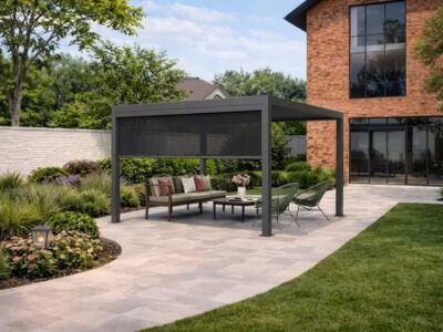 3x4m Grey Pergola With Roller Blind