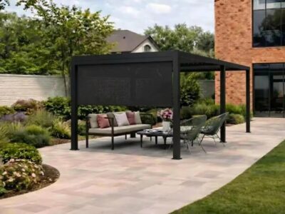 3x6m Black Pergola With Roller Blind